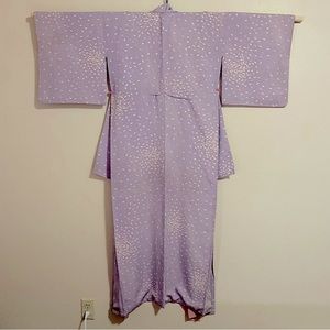 Vintage Lavender Japanese Silk Kimono with Fan Pattern